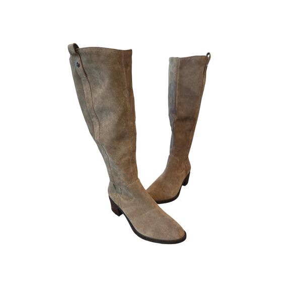 Marc Fisher kimmee suede leather knee high heeled boot wide calf taupe 8 - Picture 1 of 9